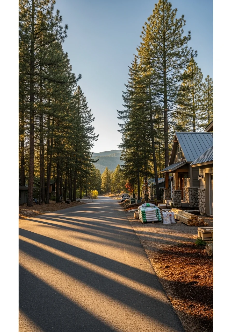 Helena hillside residential neighborhood with evergreen trees and mountain views.