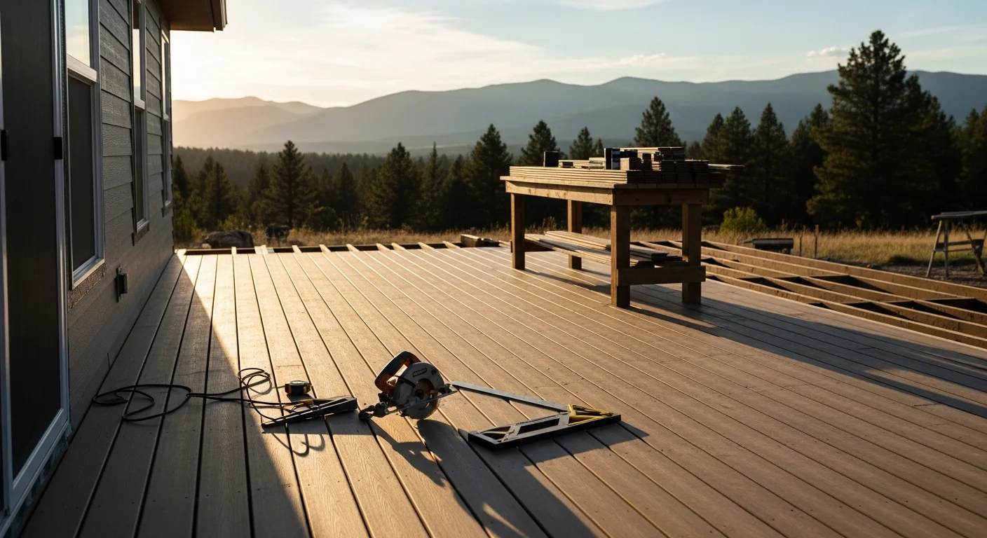 Custom outdoor living space designed and built by MWR Construction LLC on a Helena, Montana residential property, featuring a covered deck with mountain-view orientation and weather-resistant framing suited to Montana's four-season climate.