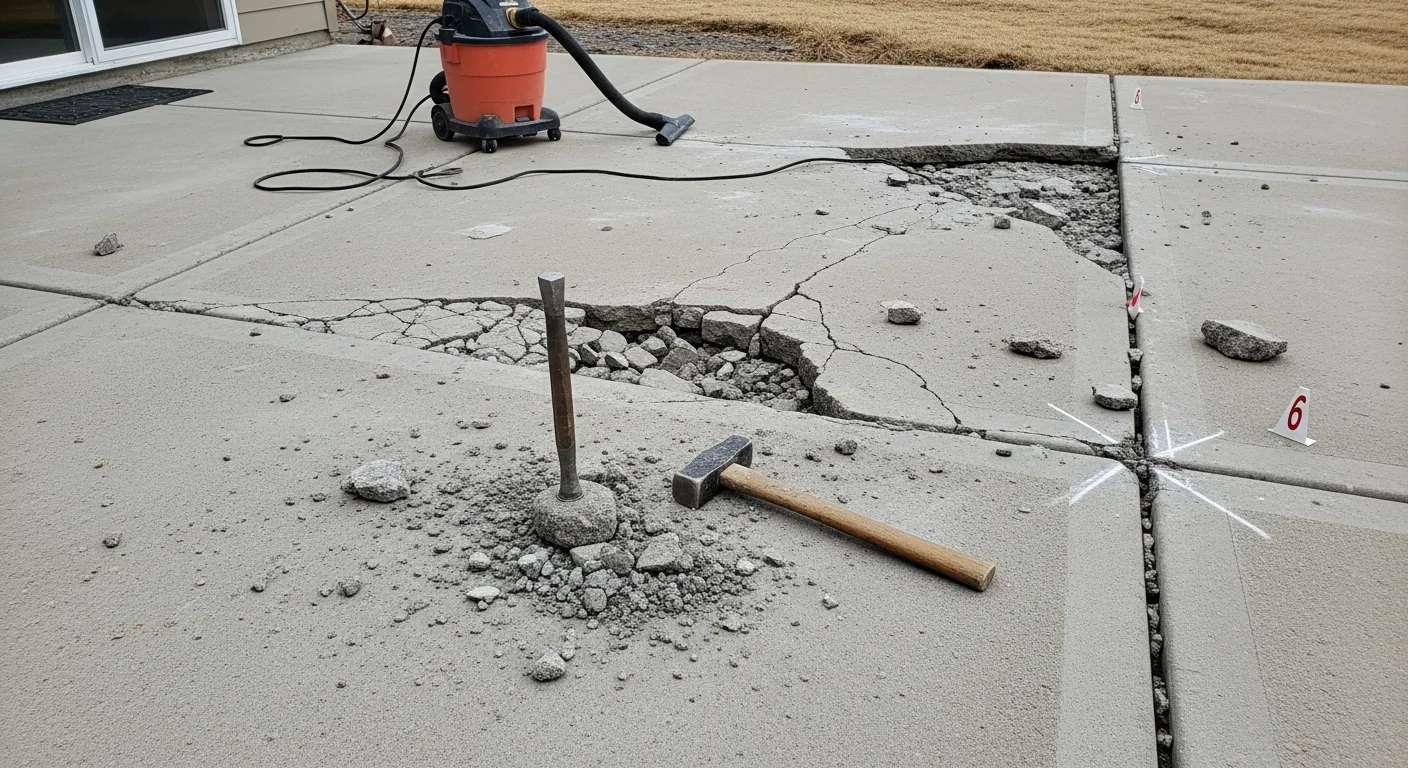 A repaired concrete patio behind a Helena, Montana home showing a smooth, level surface with no visible cracks or heaving. The finished surface is ready for outdoor use after freeze-thaw damage was corrected.